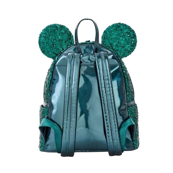 Image for Review: Loungefly Disney Minnie Mouse Green Sequin Mini Backpack